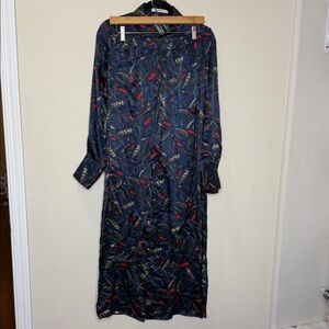 Pharaoh Long Top & Pants Sets Leaves Pattern 100%Silk